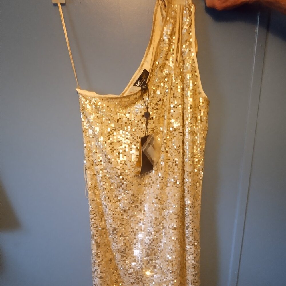 Allen Schwartz gold sequence dress.